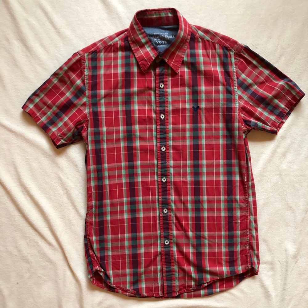 AE Men’s Short Sleeve Plaid Button Down Shirt XS
